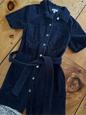 Topshop Corduroy navy blue mini dress with belt